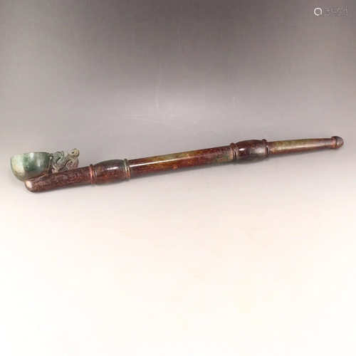 Vintage Chinese Hetian Jade Tobacco Pipe