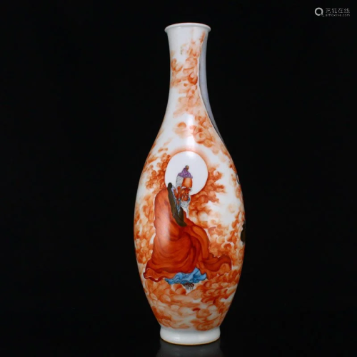 Chinese Iron Red Glaze Taoism Figure Porcelain Vase
