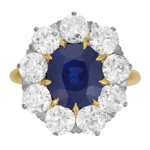 SPAULDING & CO. ANTIQUE SAPPHIRE AND DIAMOND RING