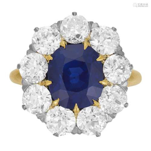 SPAULDING & CO. ANTIQUE SAPPHIRE AND DIAMOND RING