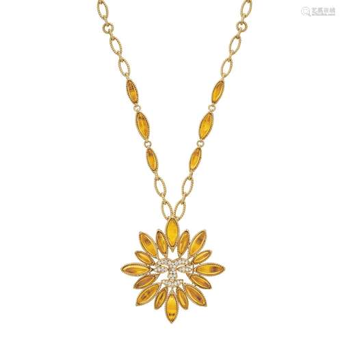 VAN CLEEF & ARPELS CITRINE, DIAMOND AND GOLD PENDANT-NEC...