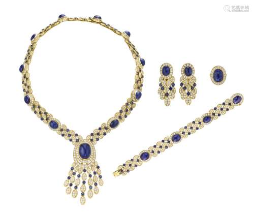 VAN CLEEF & ARPELS SUITE OF SAPPHIRE AND DIAMOND JEWELRY