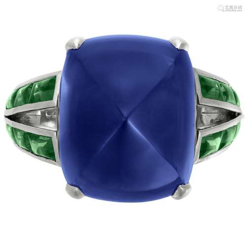 CARTIER SAPPHIRE, EMERALD AND DIAMOND RING