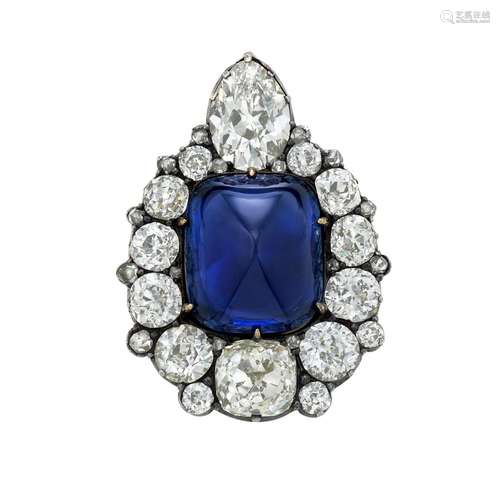 ANTIQUE SAPPHIRE AND DIAMOND PENDANT