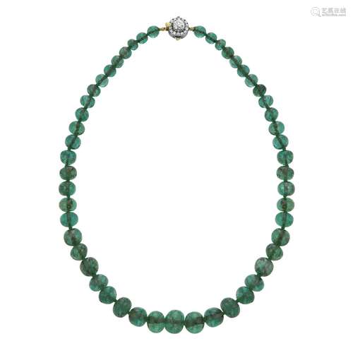 EMERALD BEAD AND DIAMOND NECKLACE