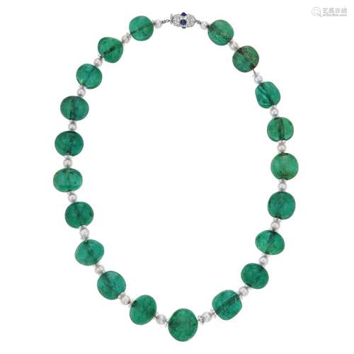 ART DECO EMERALD, DIAMOND AND MULTI-GEM NECKLACE