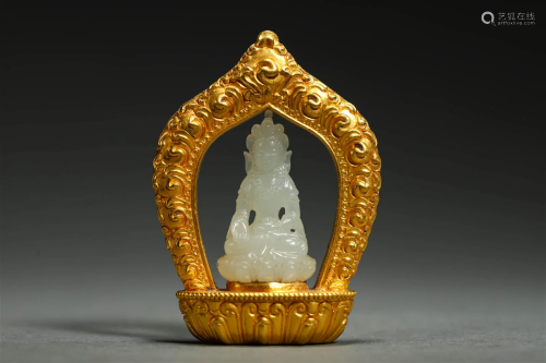 Gold wrapped jade Guanyin Pendant in Ming Dynasty