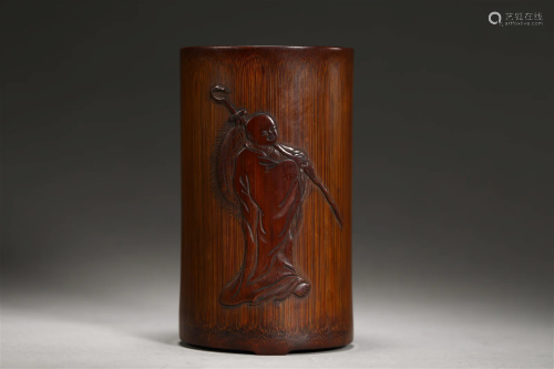 Bamboo carving character pen holder in Qing Dynasty
