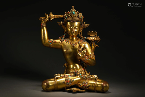 Bronze gilded female statue of Ming Dynasty