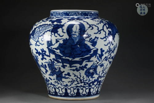 Blue and white figure jar of Ming Dynasty