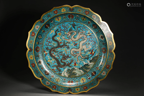 Qing Dynasty copper Cloisonne dragon plate