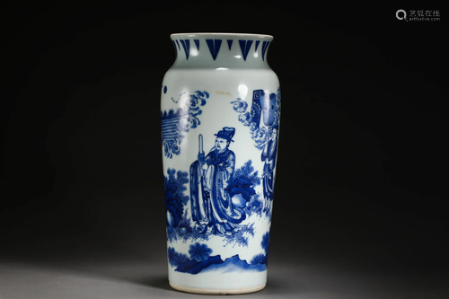 Qing Dynasty blue and white figure vase