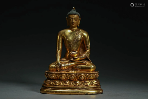 Bronze gilded Mongolian Buddha in Ming Dynasty