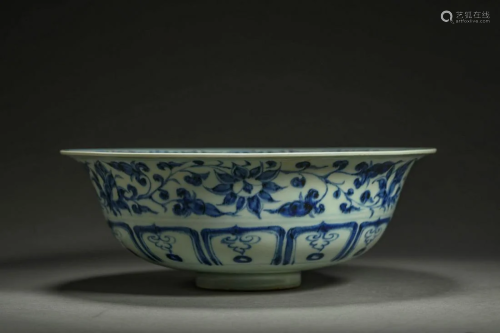 Yuan Dynasty blue and white twig binding bowl