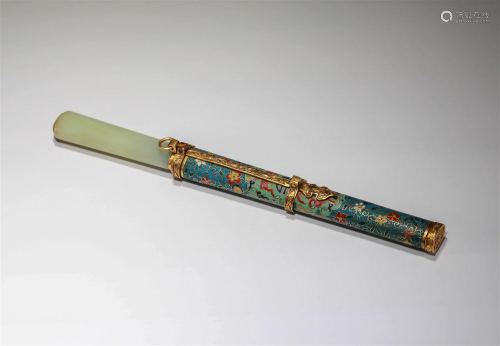 Cloisonne white jade knife of Qing Dynasty
