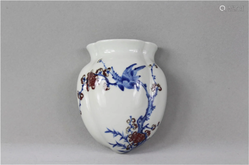 A Chinese Blue and White Iron-Red Glazed Porcelain Wall Vase