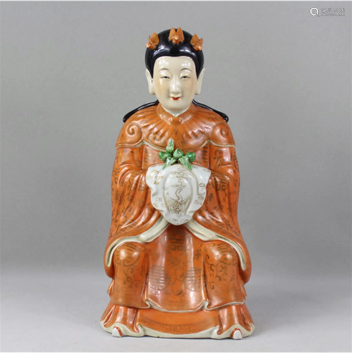 A Chinese Famille Rose Porcelain Figure Statue of Lady