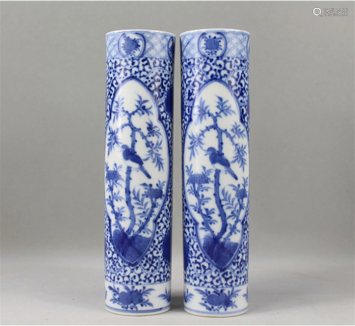 A Pair of Chinese Blue and White Porcelain Incense Tubes
