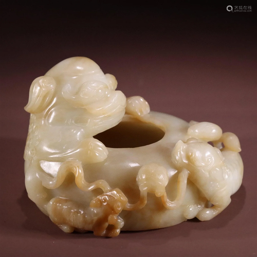 A Chinese Carved Jade Brush Washer