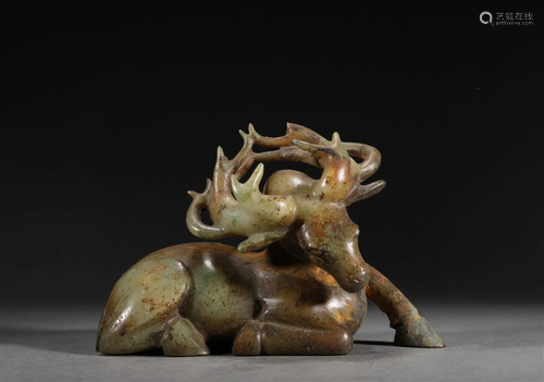 A Chinese Carved Jade Decoration of Deer Shape