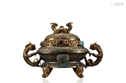 A Chinese Cloisonne Incense Burner with Lid