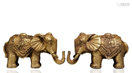 Pair of Gilt Bronze Decoration of Elephant Shape