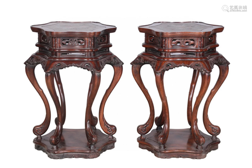 Pair of Chinese carved Hardwood Stools