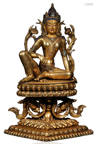 A Chinese Carved Gilt Bronze Buddha