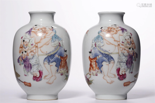 Pair of Chinese Famille Rose Porcelain Vases