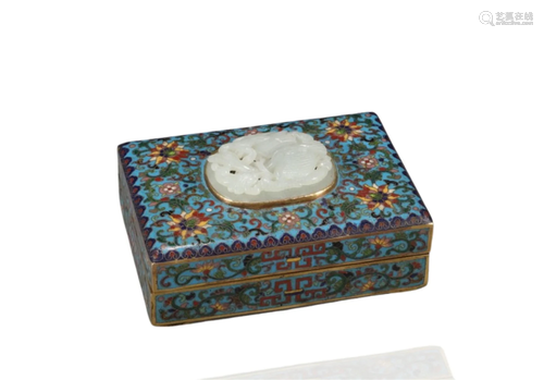 A Chinese Cloisonne Box with Lid Inlaid Jade Decoation