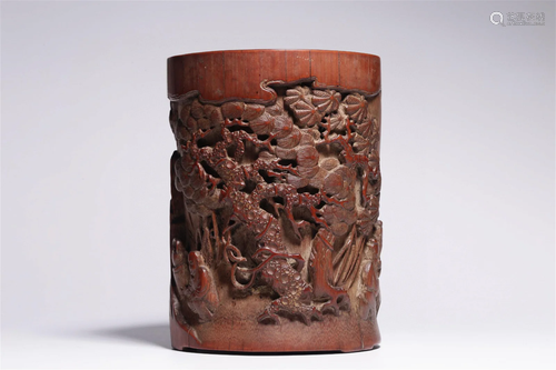 A Chinese Carved Bamboo Brush Pot