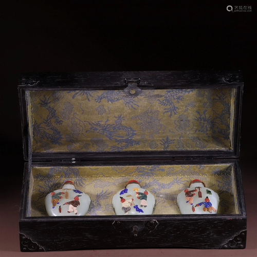 A Set of Three Chinese Carved Jade Snuff Bottles