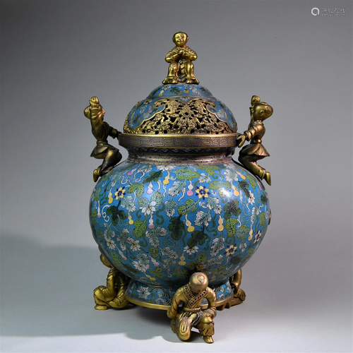 A Chinese Cloisonne Incense Burner with Lid