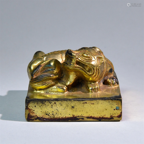 A Chinese Carved Gilt Bronze Seal