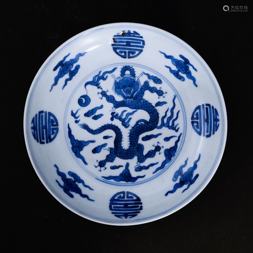 A underglaze blue plate in Qing Dynasty