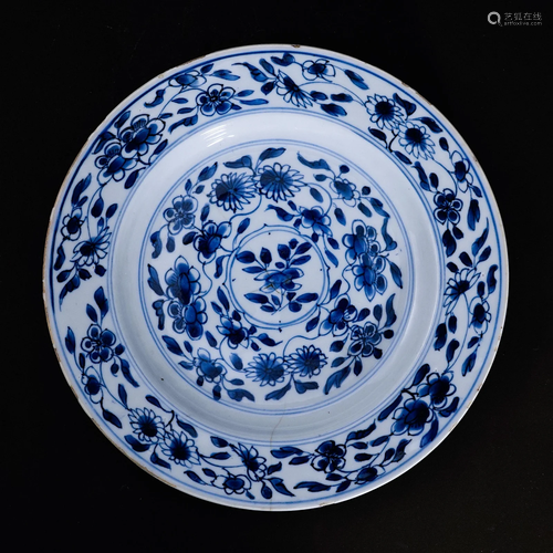 A underglaze blue plate in Qing Dynasty