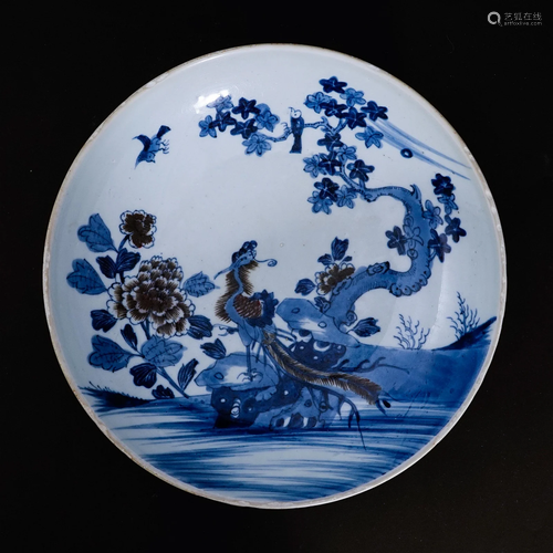 A underglaze blue & red plate in Qing Dynasty