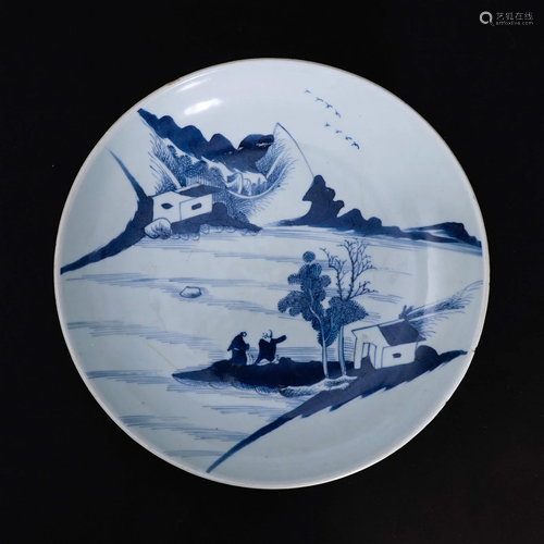 A underglaze blue plate in Qing Dynasty