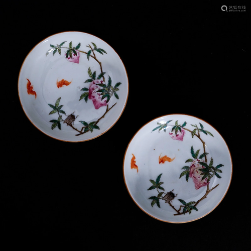 A pair of famille rose discs in the Guangxu period of the Qi...