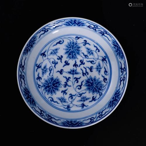 A underglaze blue plate with a floral patternin the Guangxu ...