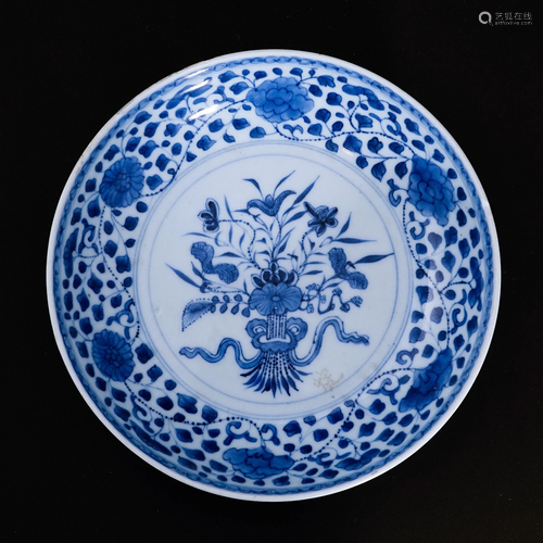 A underglaze blue plate in Qing Dynasty