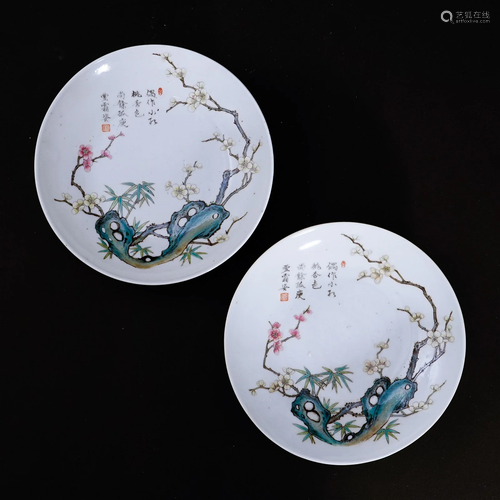 A pair of famille rose plates in the late Qing Dynasty