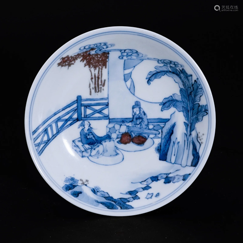 A underglaze blue & red small dish in Qing Dynasty