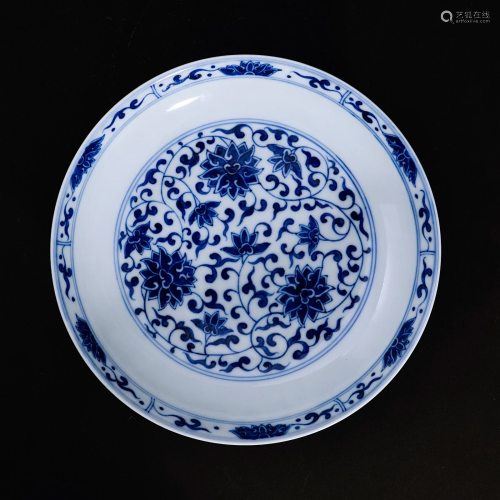 A underglaze blue plate with a floral patternin the Guangxu ...