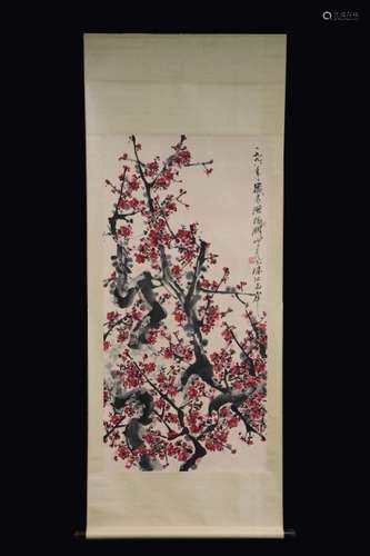 Chinese Ink Color Painting w Calligraphy,Signed