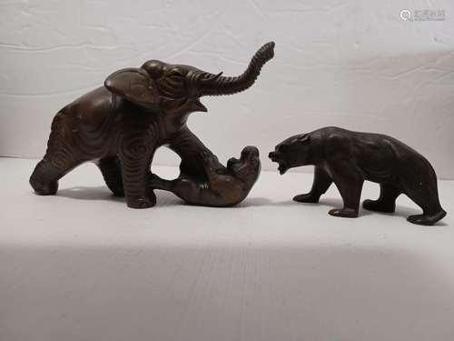 Japanese Antique Bronze elephant and bear