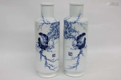 Pair of Chinese Blue and White porcelain Vases,Mar