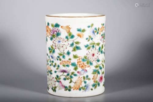 Chinese Famille Rose Porcelain Brushpot,Mark