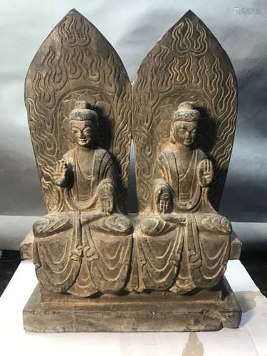 Chinese Stone Carved Double Buddha