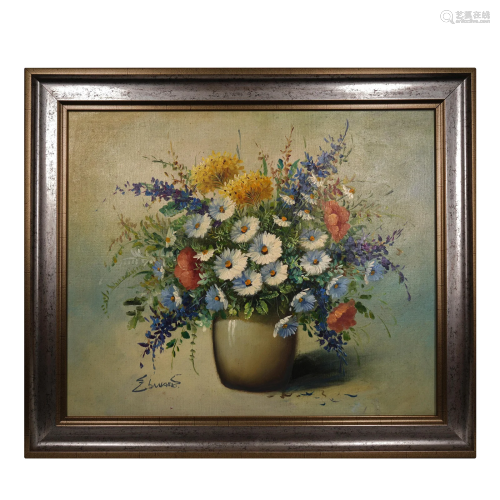 An Oil Painting of Flower and Vase